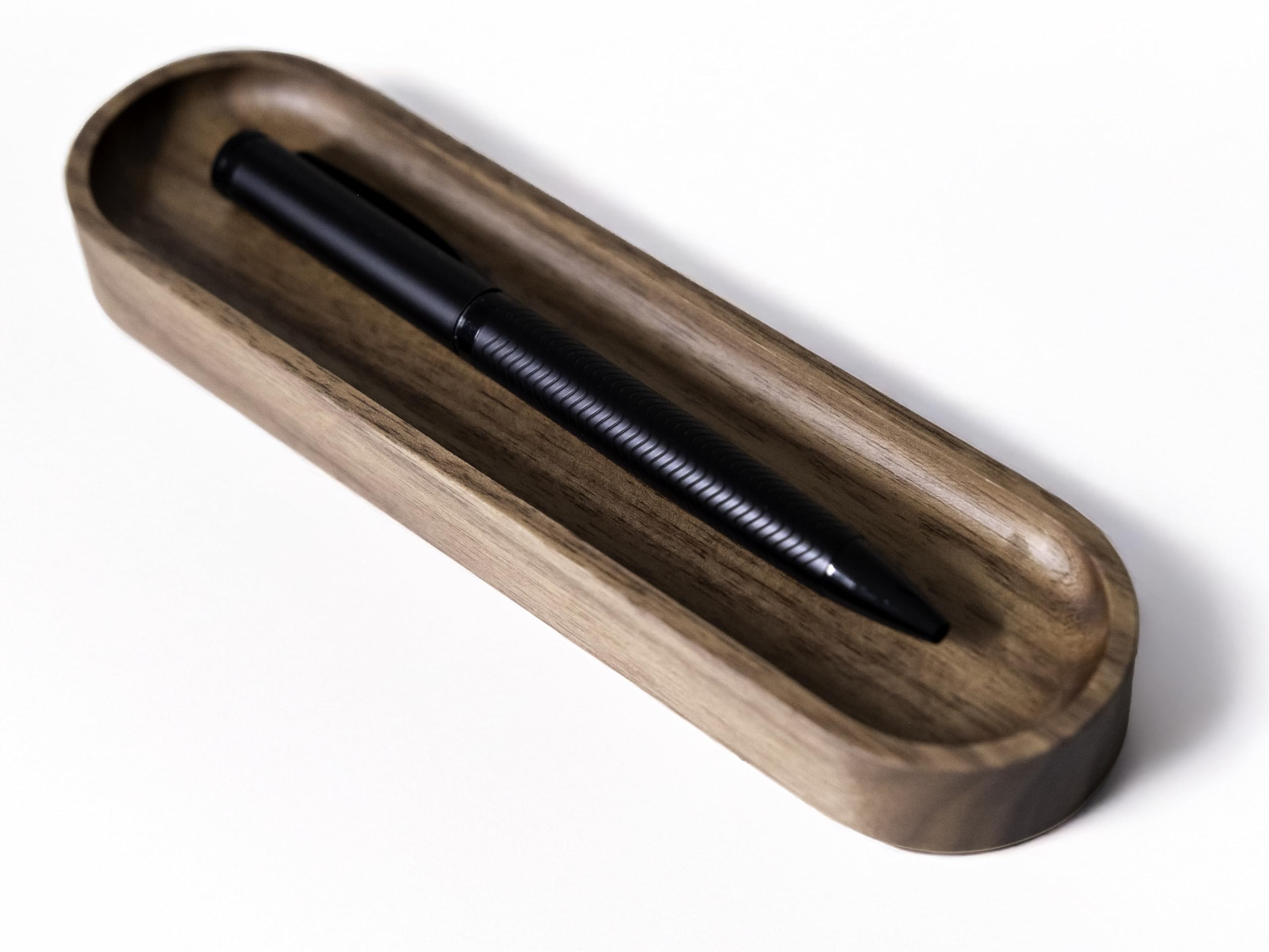 Timber Box Design Walnut Wood Pen Tray, Minimalist Oval Wooden